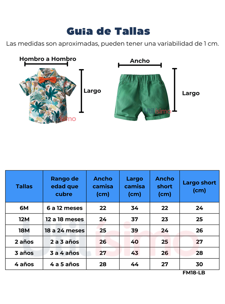 Conjunto de Vestir Hawaiano Manga Corta Niño 1 a 5 Años Gris Hawai-2