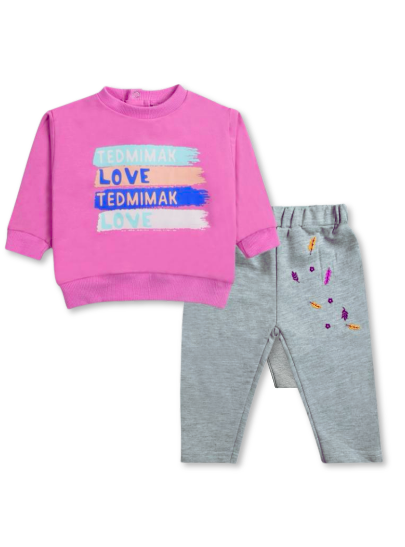 Set 2 piezas Conjunto Buzo Poleron Niña 100% Algodon Pink Love-0