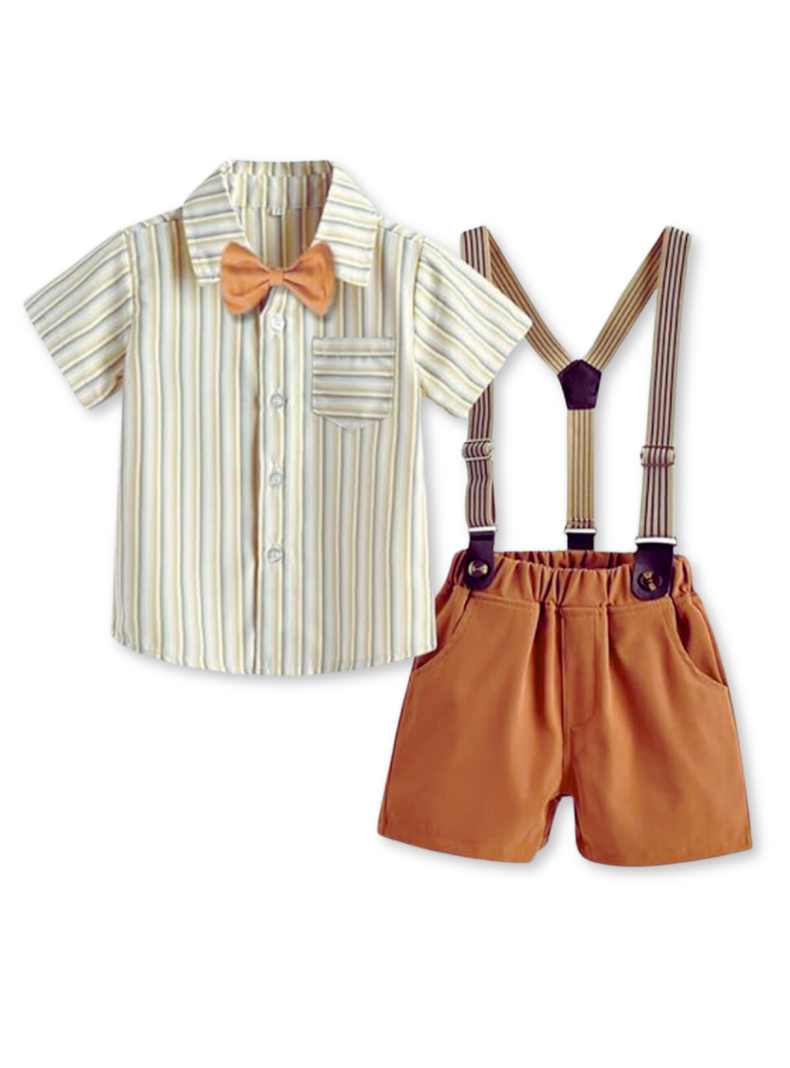 Conjunto de vestir con corbatín y pantalón corto 6 meses a 4 años Beige-0