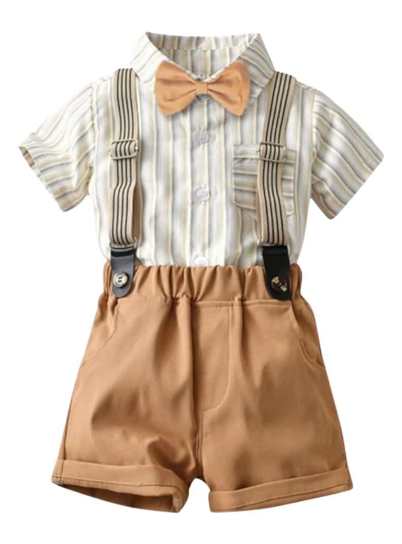 Conjunto de vestir con corbatín y pantalón corto 6 meses a 4 años Beige-1