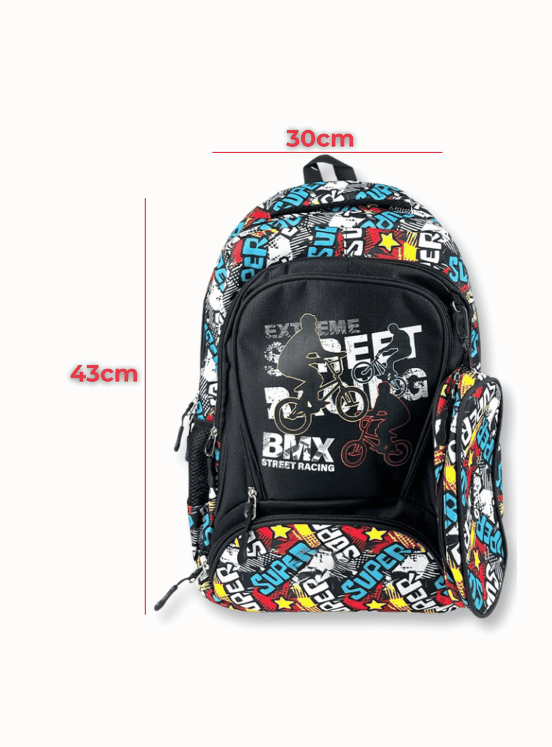 Mochila Con Lonchera Y Estuche 45cm Escolar Niño Cycling-1