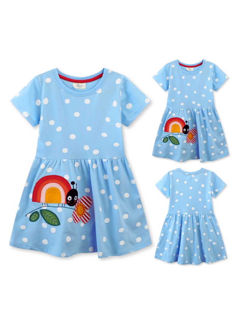 Vestido Manga Corta Niña Estampado Azul Cielo-3