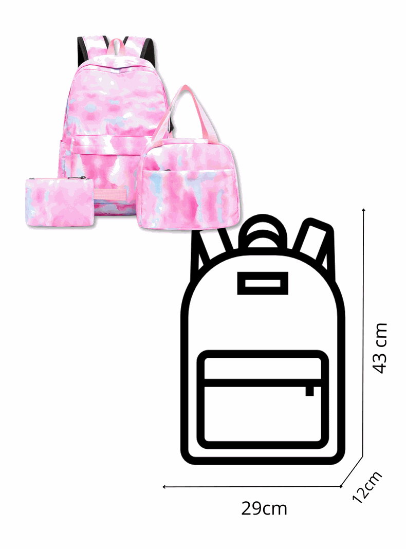 Pack Mochila Lonchera Estuche 43cm Juvenil y Escolar Light Pink-1