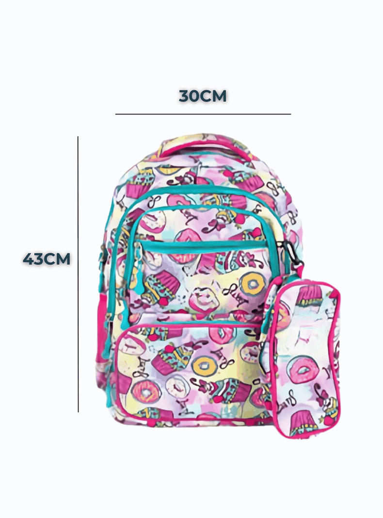 Mochila Con Lonchera Y Estuche 45CM Diseños Variados Niña Donuts-1