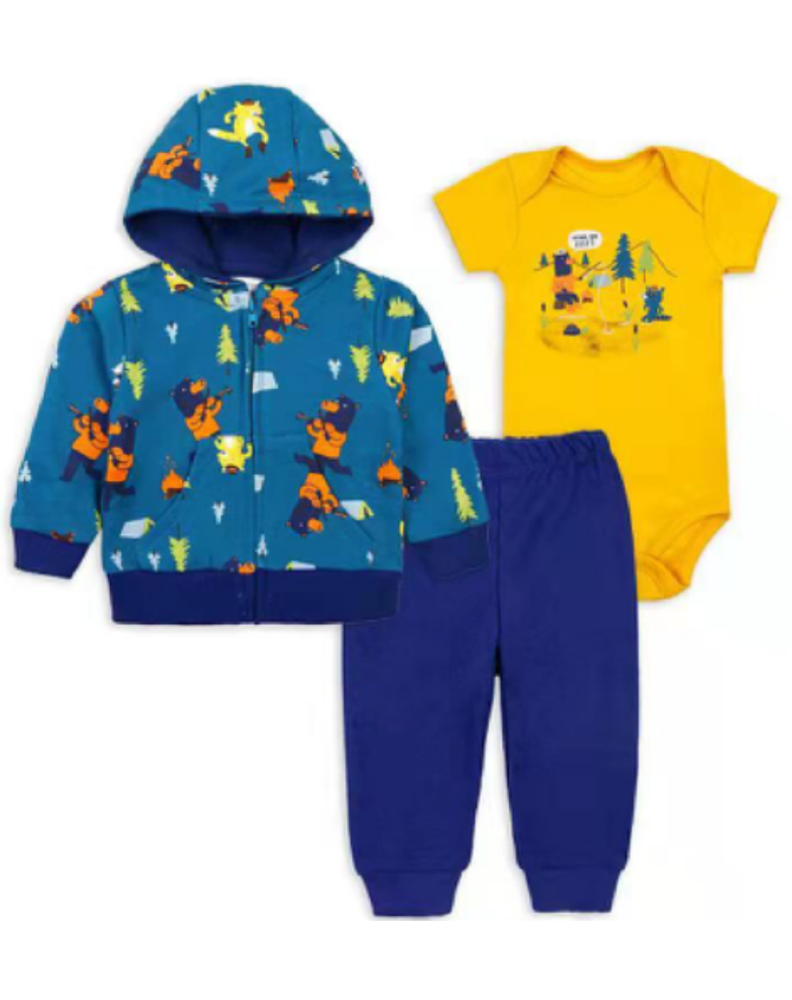 Conjunto Bebe Niño Pack 3 Piezas Polerón Pantalón Body Tedmimak Oso-0