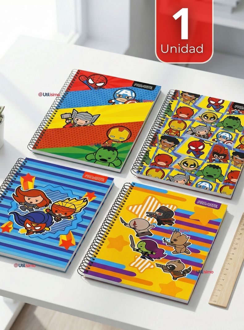 Cuaderno Universitario Marvel Heroes Kawaii de 150 Hojas Tapa Gruesa Proarte Disenos Surtidos