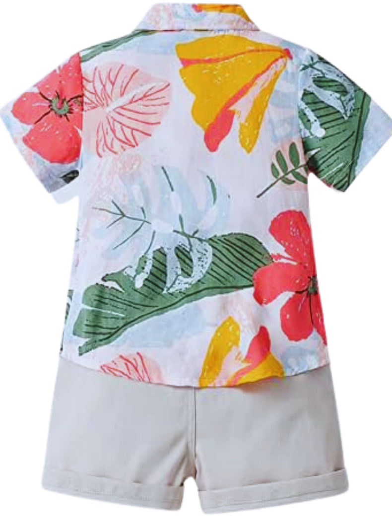 Conjunto de Vestir Hawaiano Manga Corta Niño 1 a 5 Años Beige hawaiano-1