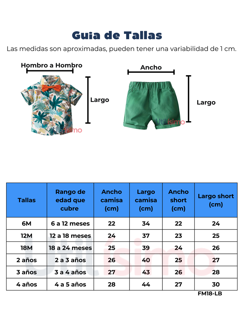 Conjunto de Vestir Hawaiano Manga Corta Niño 1 a 5 Años Beige hawaiano-2