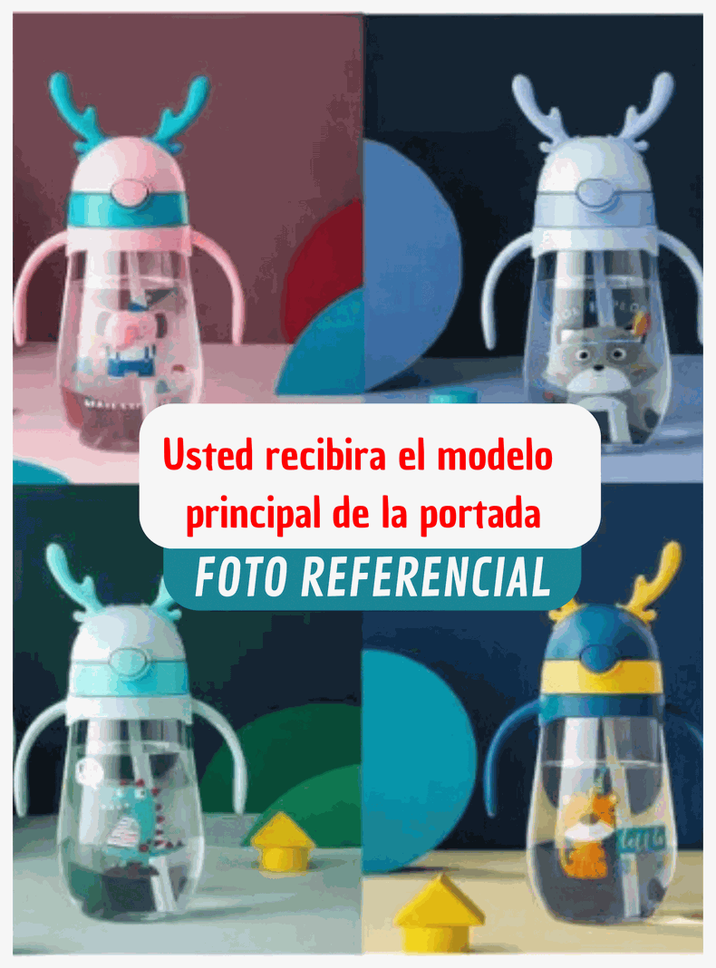 Botella Plástica 480 ML Con Bombilla Y Orejitas Kawai Sin BPA Niños Dinosaur-3