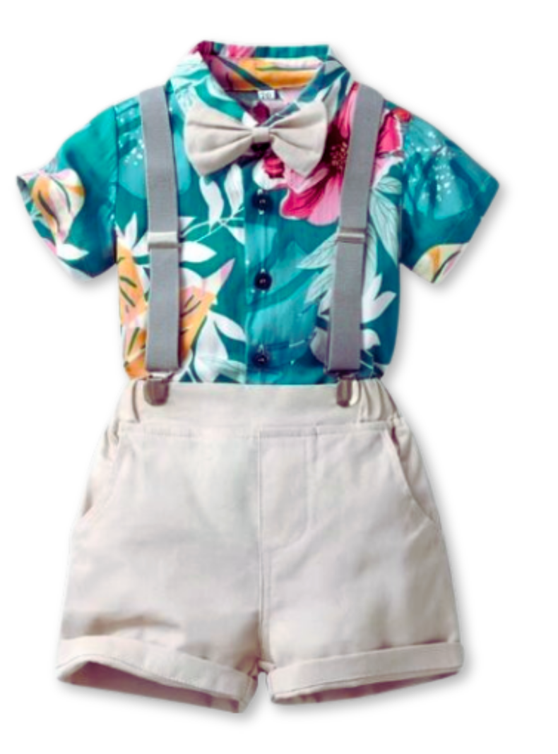 Conjunto de Vestir Hawaiano Manga Corta Niño 1 a 5 Años Gris Hawaiano-1