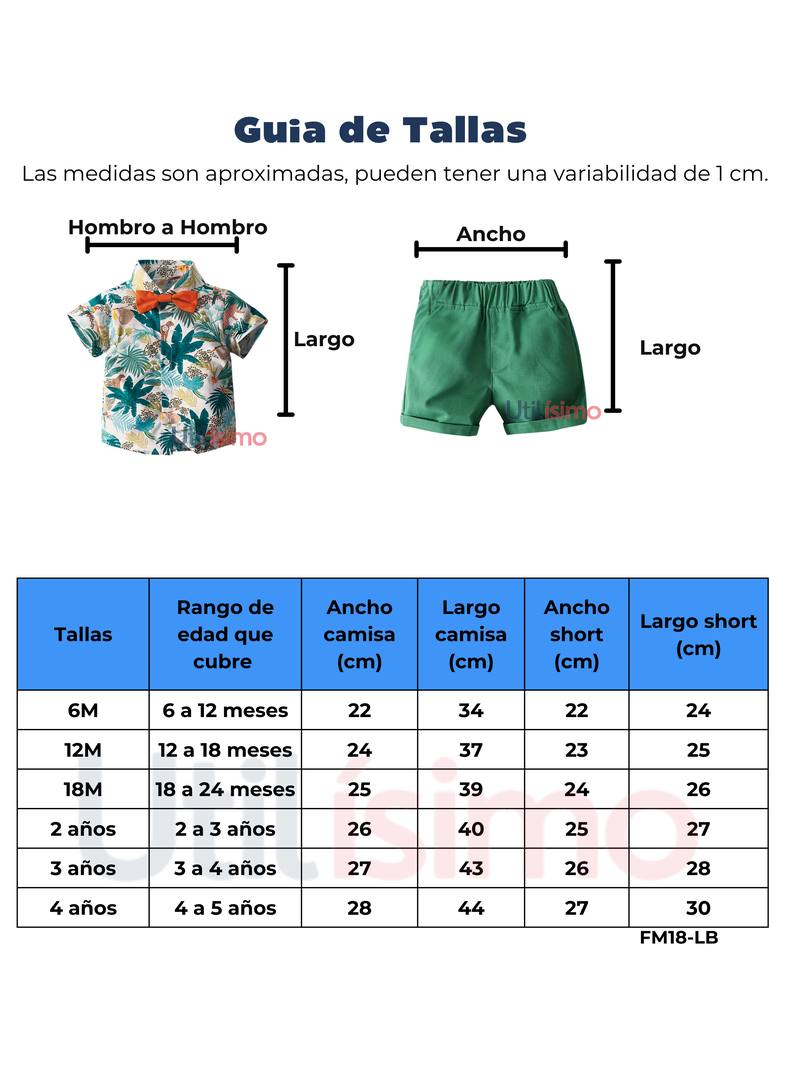 Conjunto de Vestir Hawaiano Manga Corta Niño 1 a 5 Años Gris Hawaiano-2