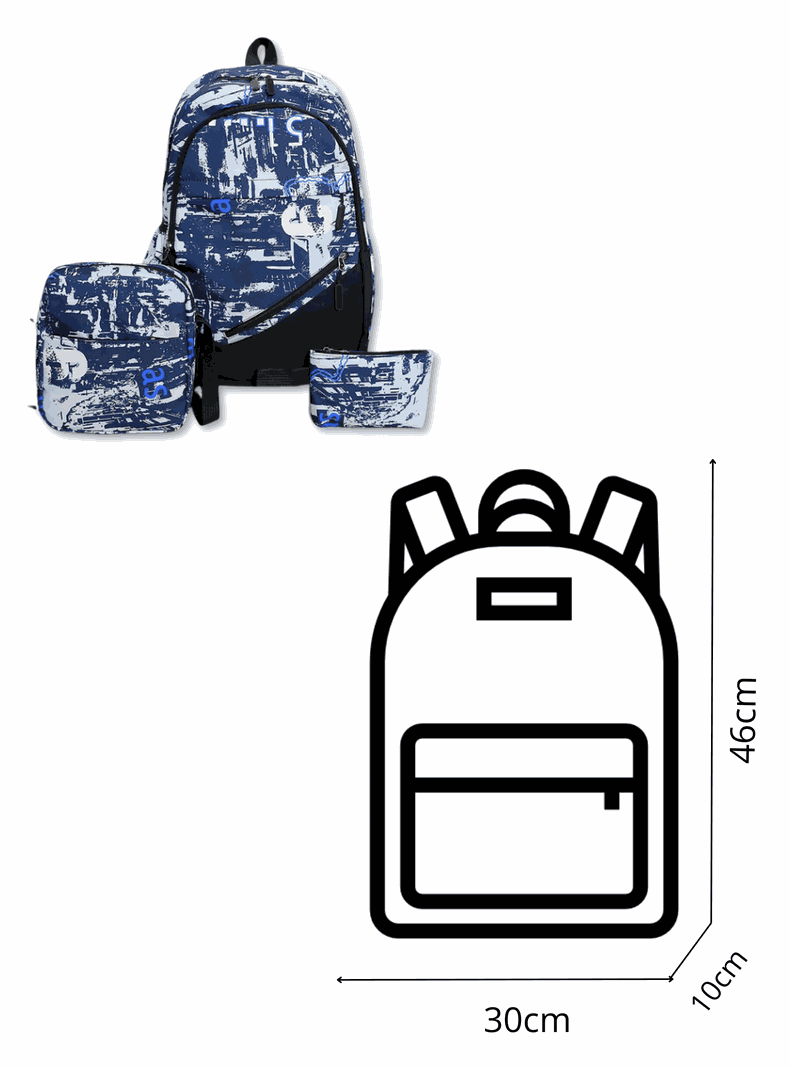 Pack Mochila Lonchera Estuche Grande 46cm Juvenil y Escolar Dark Blue-1