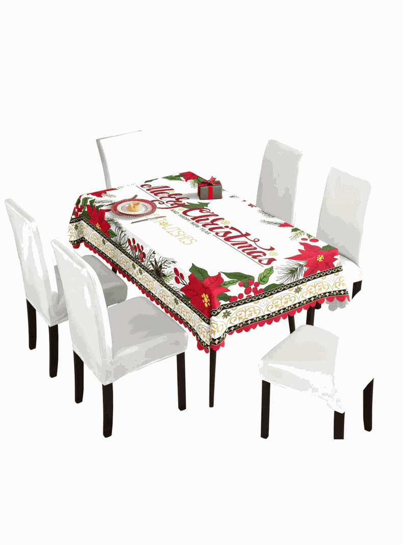 Mantel Navidad Merry Christmas Flores Rojas Poliéster 137x140cm-0