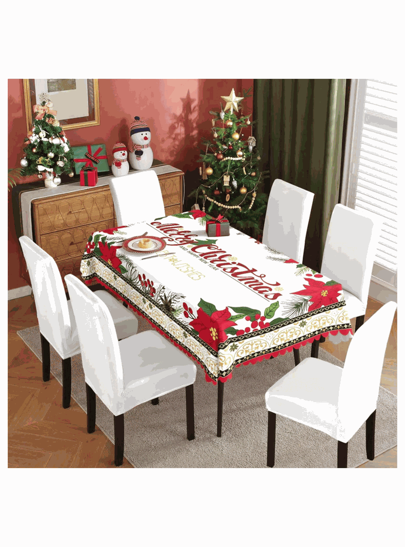 Mantel Navidad Merry Christmas Flores Rojas Poliéster 137x140cm-1