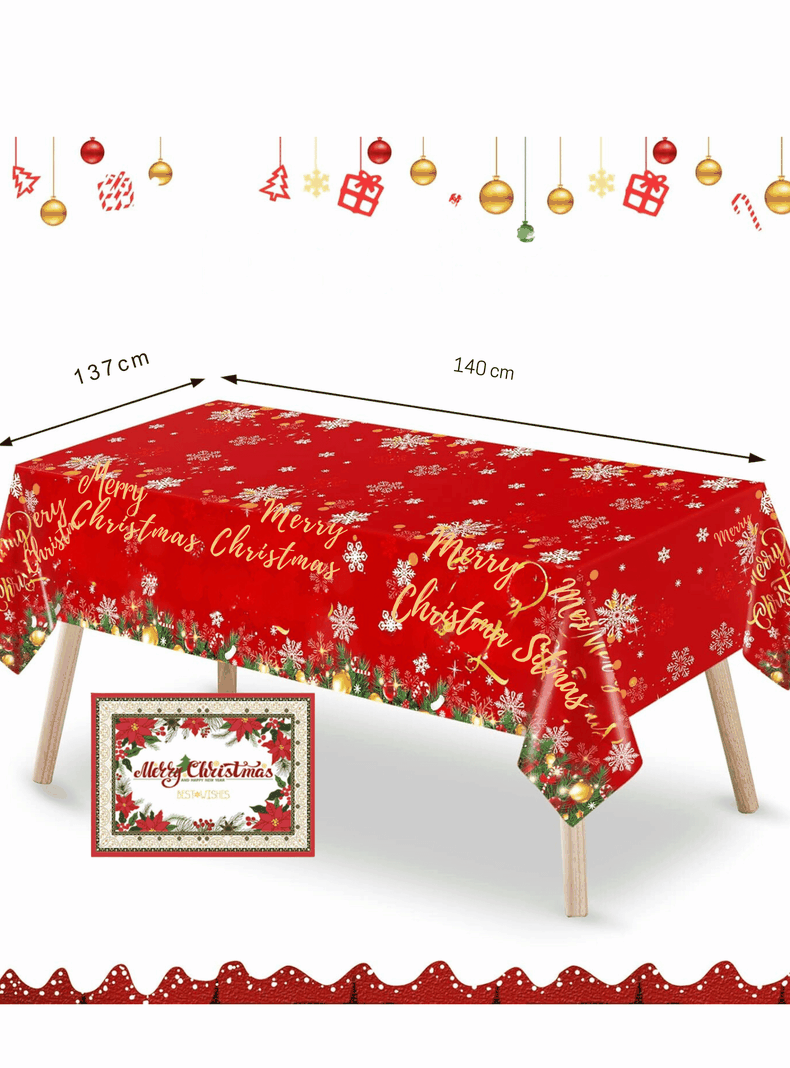 Mantel Navidad Merry Christmas Flores Rojas Poliéster 137x140cm-2
