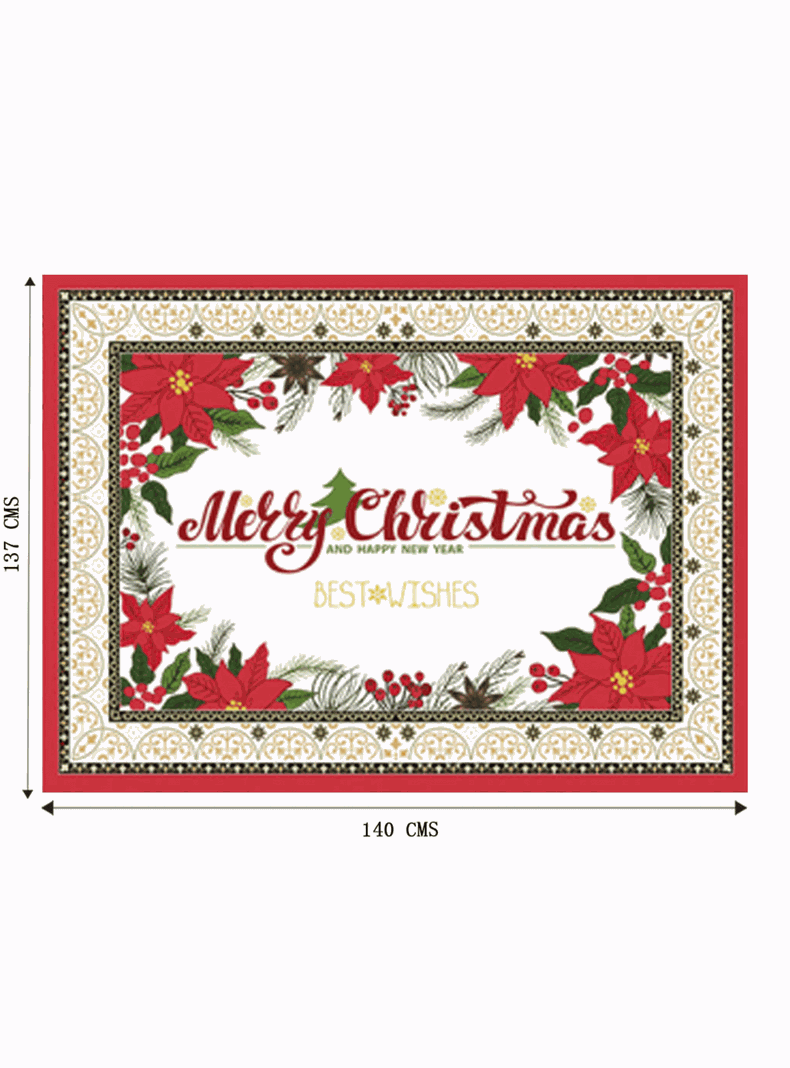 Mantel Navidad Merry Christmas Flores Rojas Poliéster 137x140cm-4
