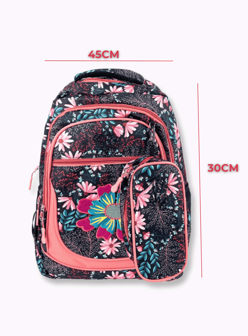 Mochila Con Lonchera Y Estuche 45CM Estampado Variados Niña Flowers-1