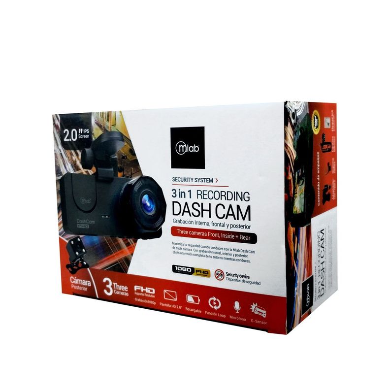 Cámara Auto DVR FHD, 3 Cámaras 1080p  720p Back 9318 Mlab-3