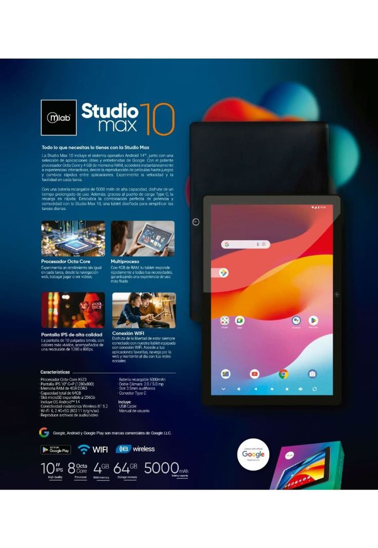 Tablet Mlab Studio Max 10 Octa-core 4gb 64gb Wifi color Negro-6