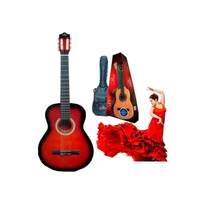 Guitarra Clasica Sevillana 8459 34'' Sunburst + Funda Color Rojo-1