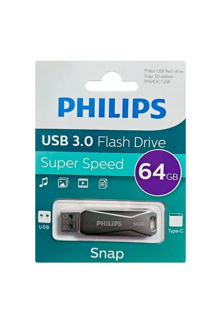Pendrive Philips Snap 64gb Tipo C 3.0 A Usb Gris-3