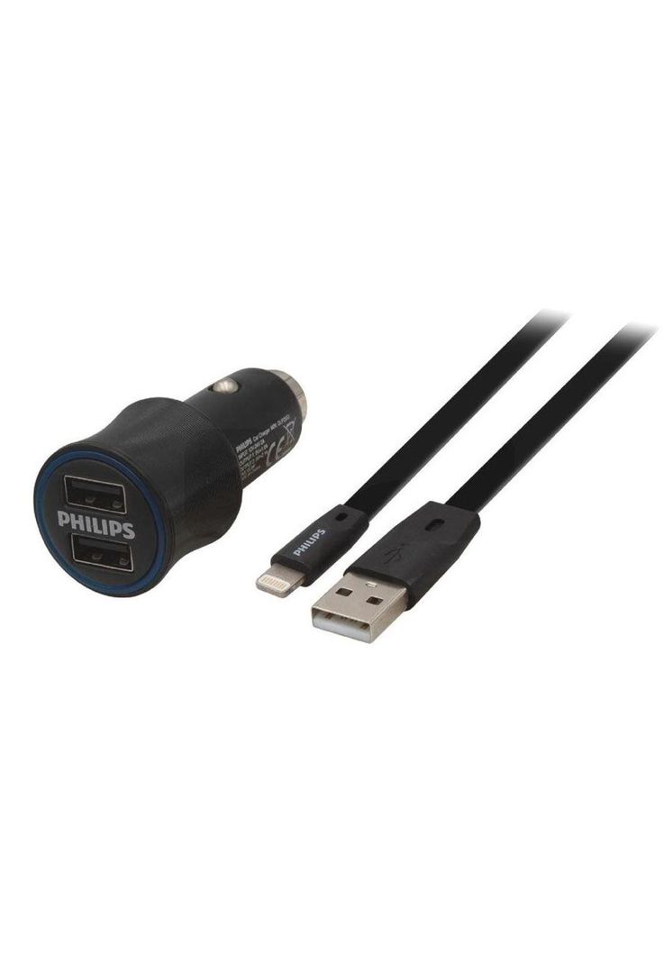 Cable Lightning + Cargador de Auto USB Philips-0