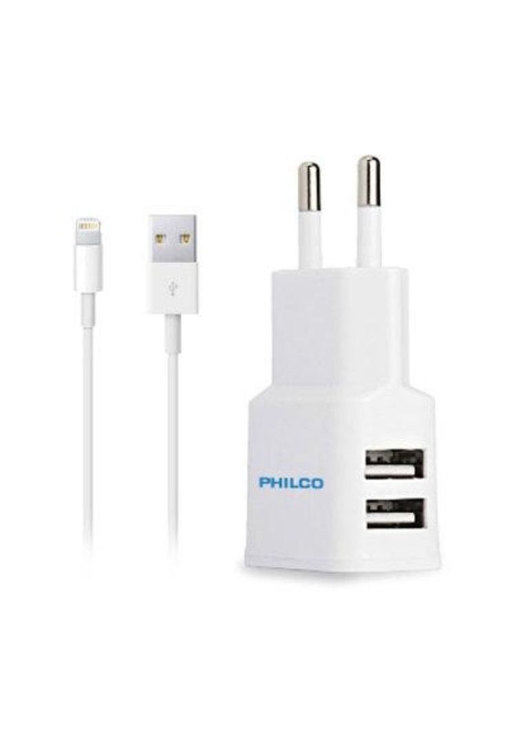 Cargador De Pared Philco 2.1 A Doble Usb C/cable Tipo C R1090-0