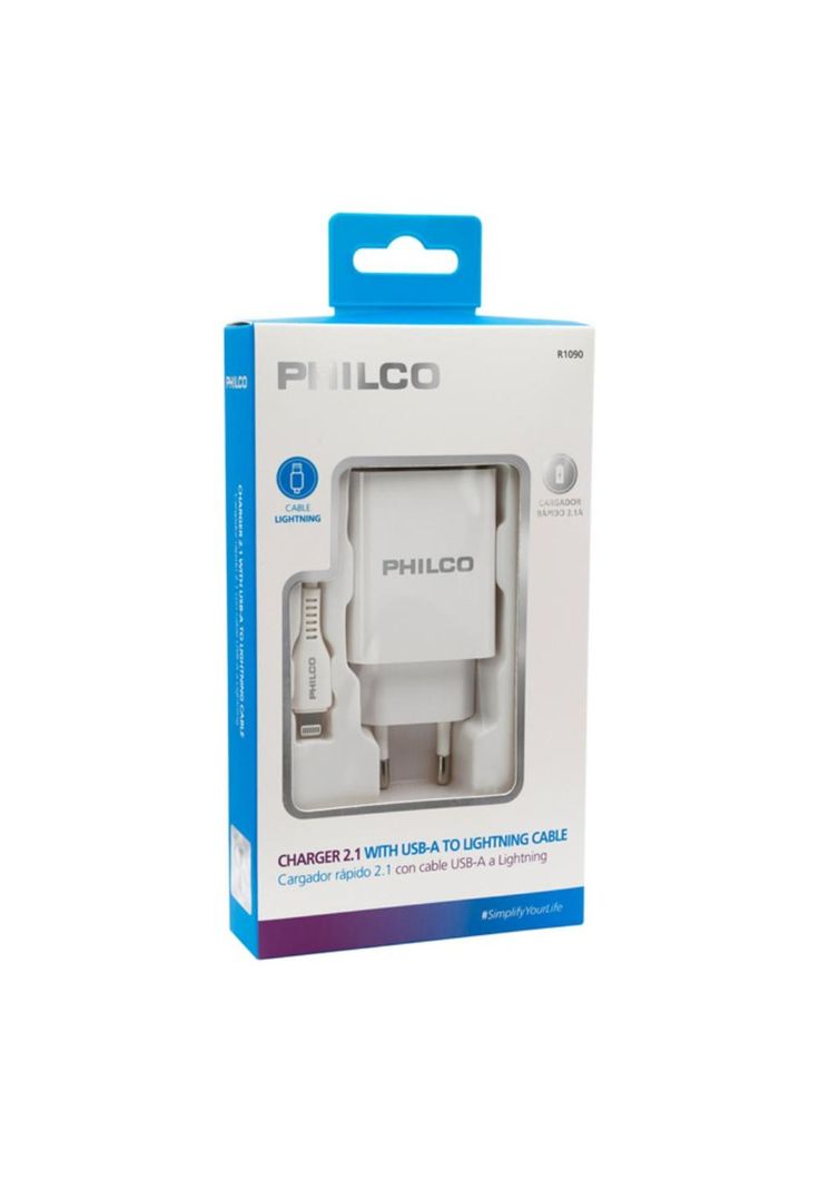 Cargador De Pared Philco 2.1 A Doble Usb C/cable Tipo C R1090-1