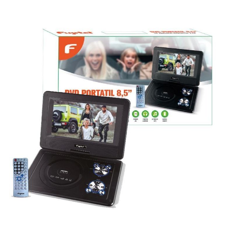 Reproductor de DVD portátil Fujitel con pantalla de 8.5 pulgadas, TV análoga y pantalla giratoria de 270 grados-2