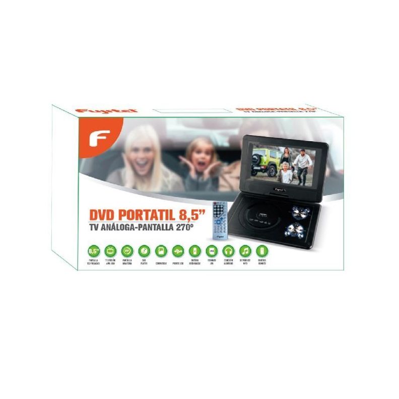 Reproductor de DVD portátil Fujitel con pantalla de 8.5 pulgadas, TV análoga y pantalla giratoria de 270 grados-1