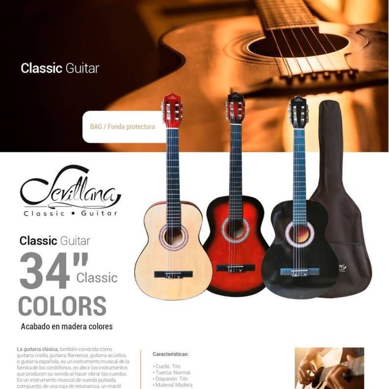 Guitarra Acústica Sevillana 34'' Con Funda Negra Mlab-2