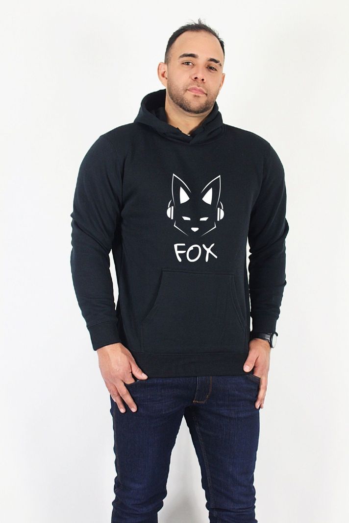 Polerón Canguro Negro Estampado Fox-0