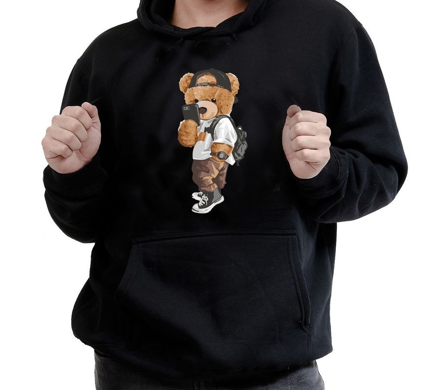 Polerón Canguro Negro Estampado Osito-0