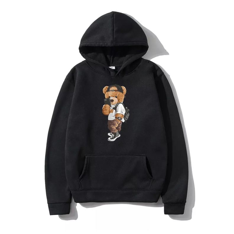 Polerón Canguro Negro Estampado Osito-1