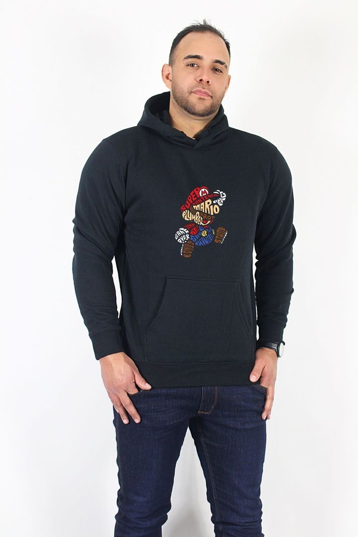 Polerón Canguro Negro Estampado Mario Bros-0