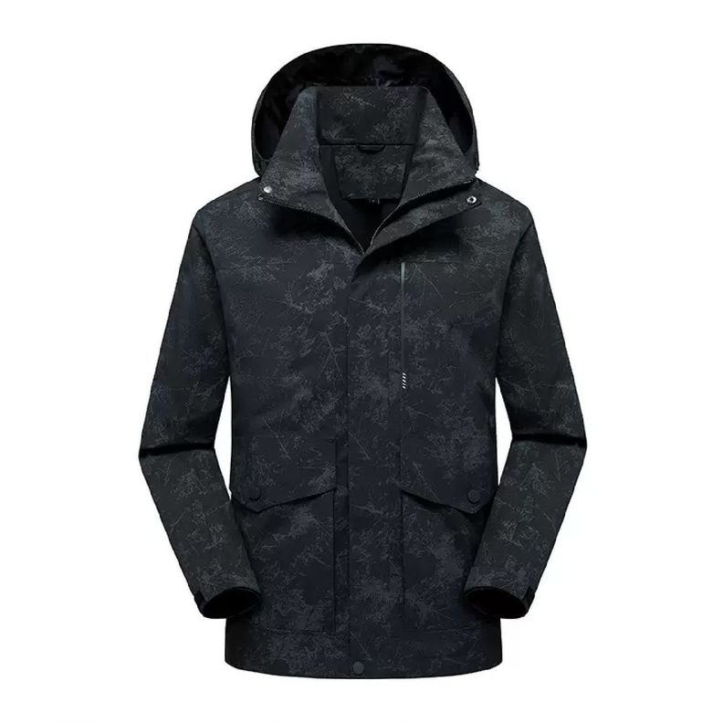 Cortaviento Impermeable Urbano Hombre Negro Estampado-0