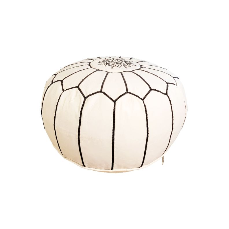 Pouf de Cuero color Blanco Negro- Marruecos-0