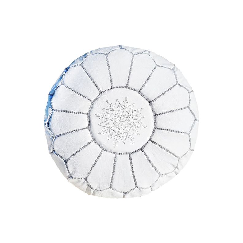 Pouf de Cuero color Blanco Gris- Marruecos-0
