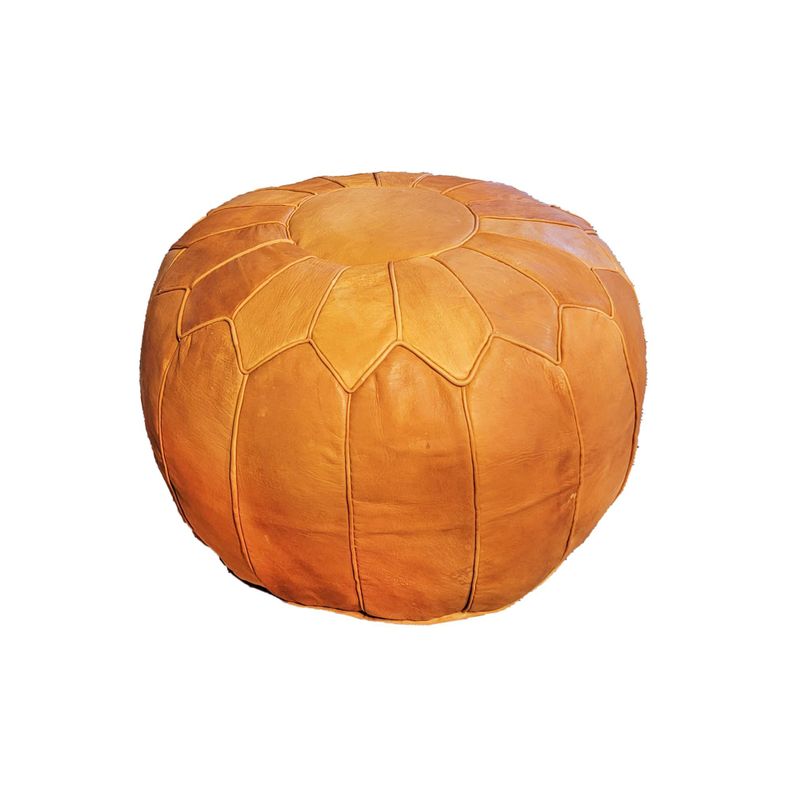 Pouf de Cuero color Camel Sin Bordados- Marruecos-0