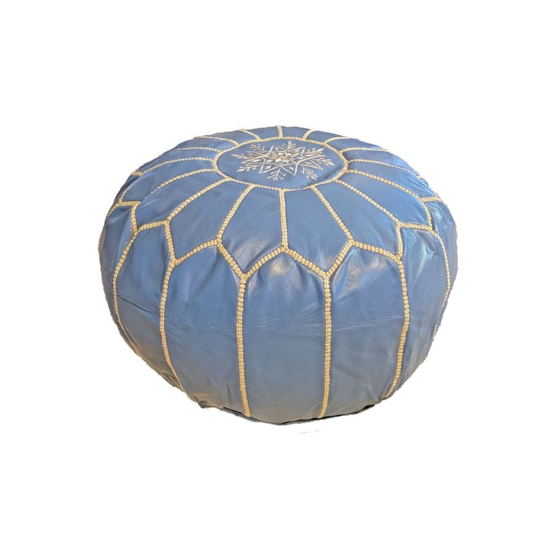 Pouf de Cuero color Azul Claro- Marruecos-0