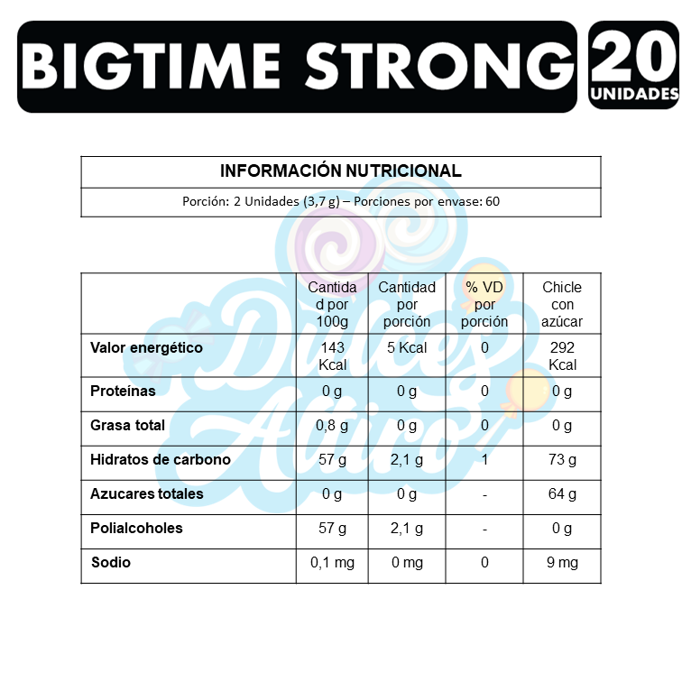 Bigtime Negro Strong - Chicle Sin Azúcar (Caja Con 20 Uni)-2