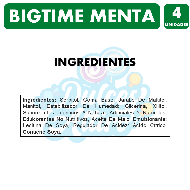 Bigtime Verde - Sabor Menta Sin Azúcar (Pack Con 5 Un)-1
