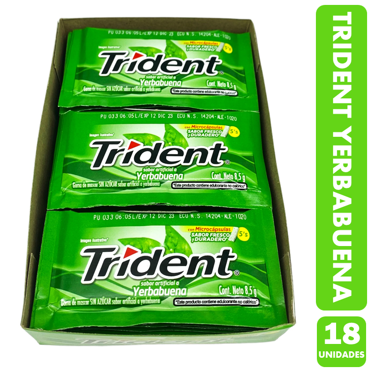 Trident Verde Yerbabuena - Chicles Sin Azúcar (Caja Con 18U)-0