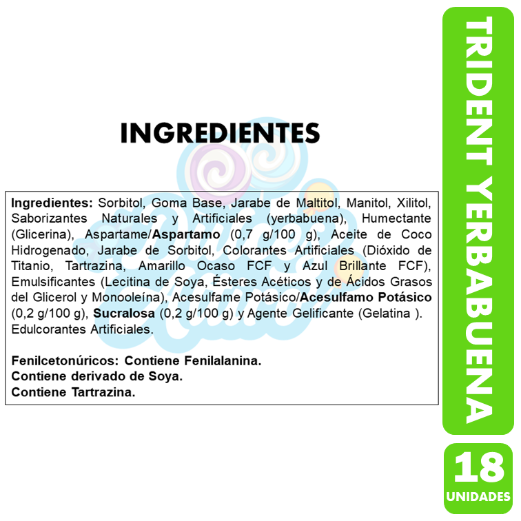 Trident Verde Yerbabuena - Chicles Sin Azúcar (Caja Con 18U)-1