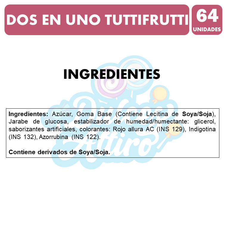 Chicle Dos En Uno Sabor Tutti Frutti (Caja Con 64 Unidades)-1