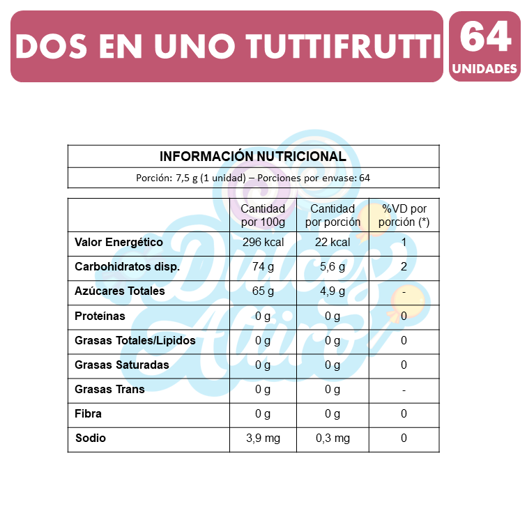 Chicle Dos En Uno Sabor Tutti Frutti (Caja Con 64 Unidades)-2
