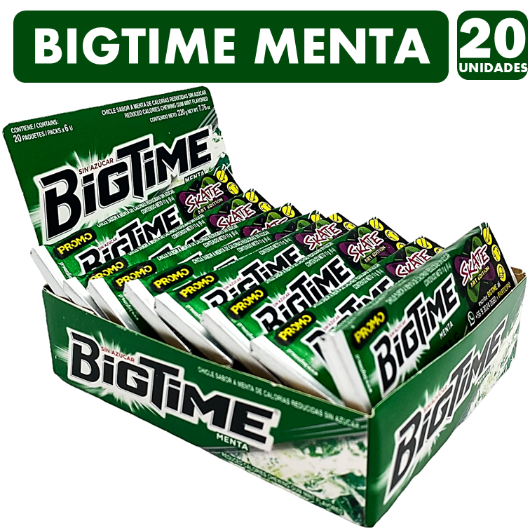Bigtime Verde - Chicle Sabor Menta Sin Azúcar (Caja Con 20U)-0