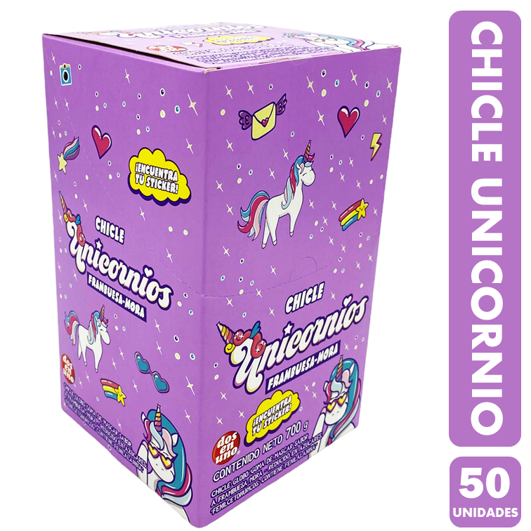 Chicles De Unicornios - Sabor Frambuesa Mora (Caja Con 50Un)-0