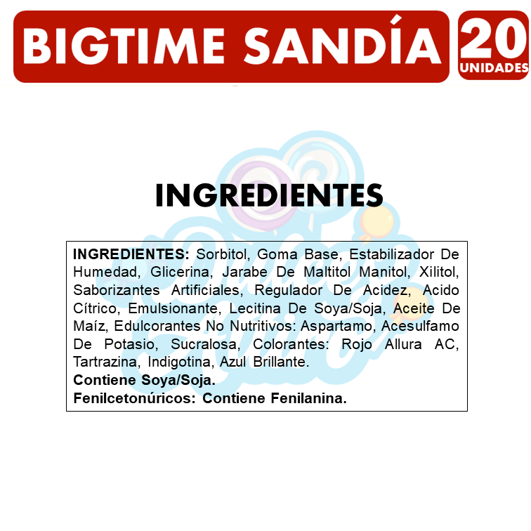 Bigtime Sabor Sandia - Chicle Sin Azúcar (Caja Con 20 Un)-1
