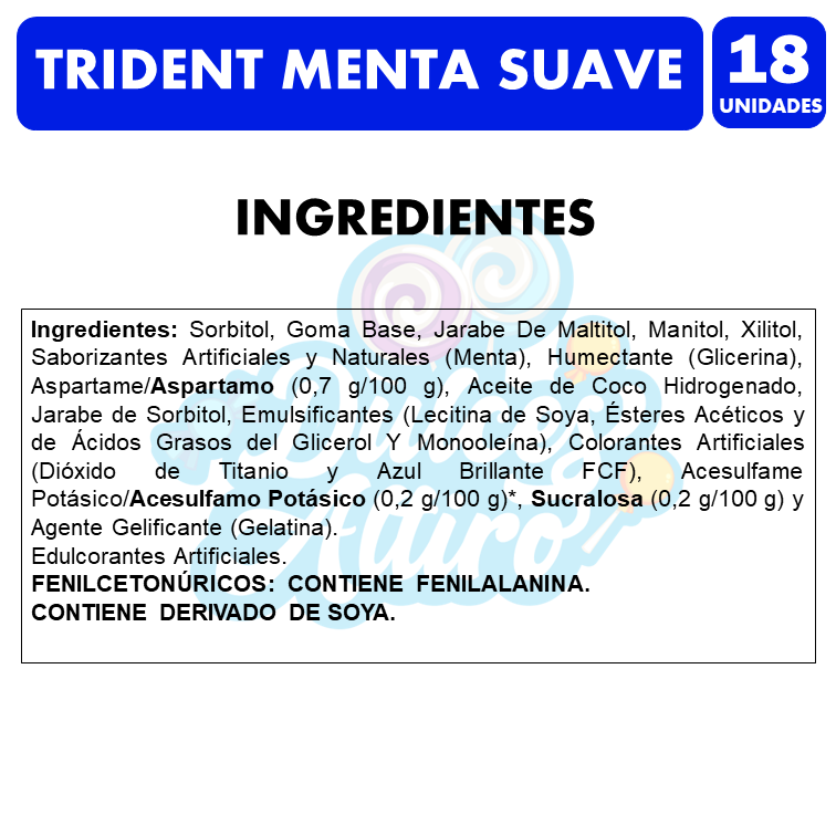 Trident Azul - Chicle Sabor Menta Suave (Caja Con 18 Uni)-1